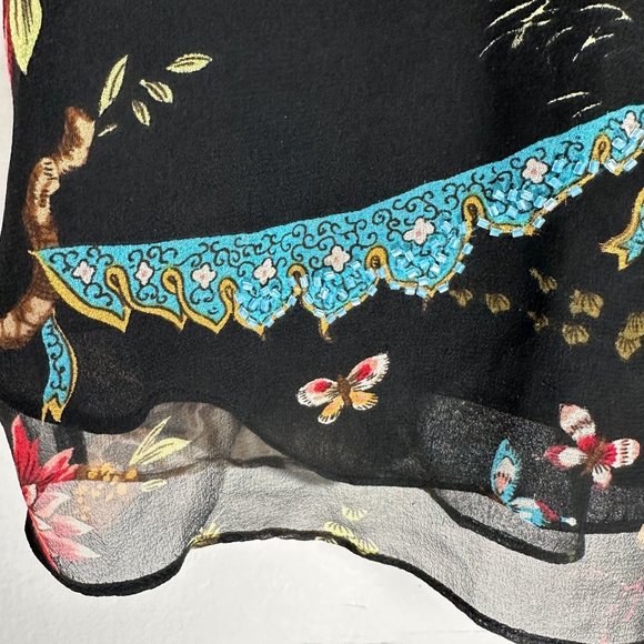 Anne Carson Silk Black Floral Ruffle Sequin Front Tie Sleeveless Blouse M - Picture 3 of 8